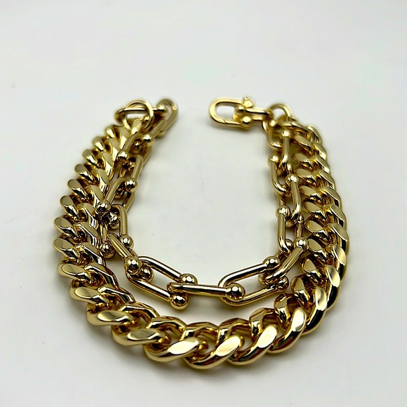Gold Plated Double Strand Curb Link & Horse Bit Link Bracelet - NWT - Picture 4 of 4